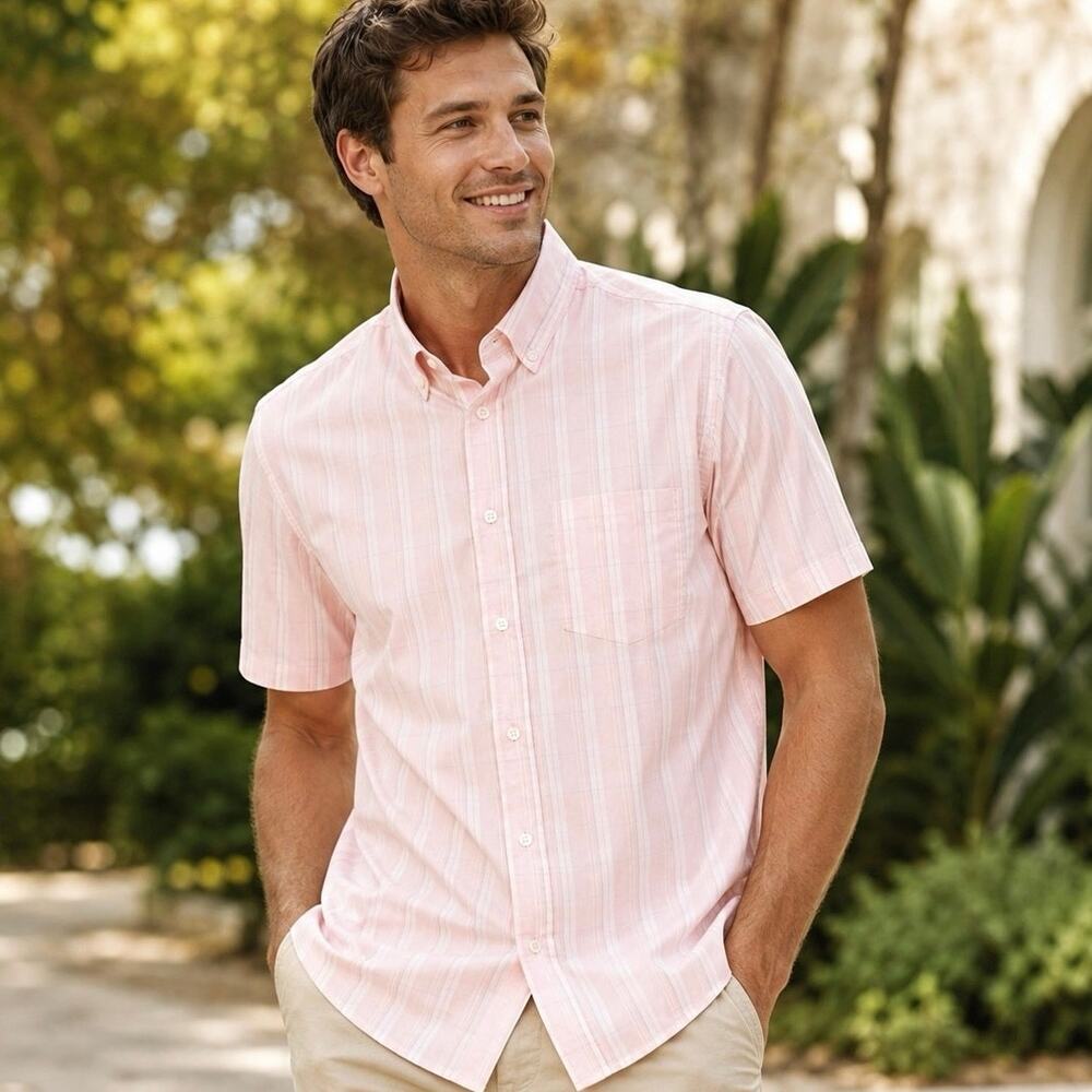 Mens Pink Plaid Poplin Button Down Shirt Medium 38/40 Casual Preppy Cruise NWT